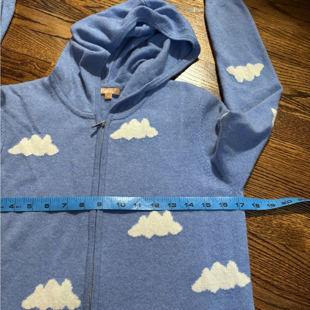 Kier+J Cashmere Full Zip Hooded Cardigan Sweater Blue White Clouds Women's Sz S - Picture 5 of 7